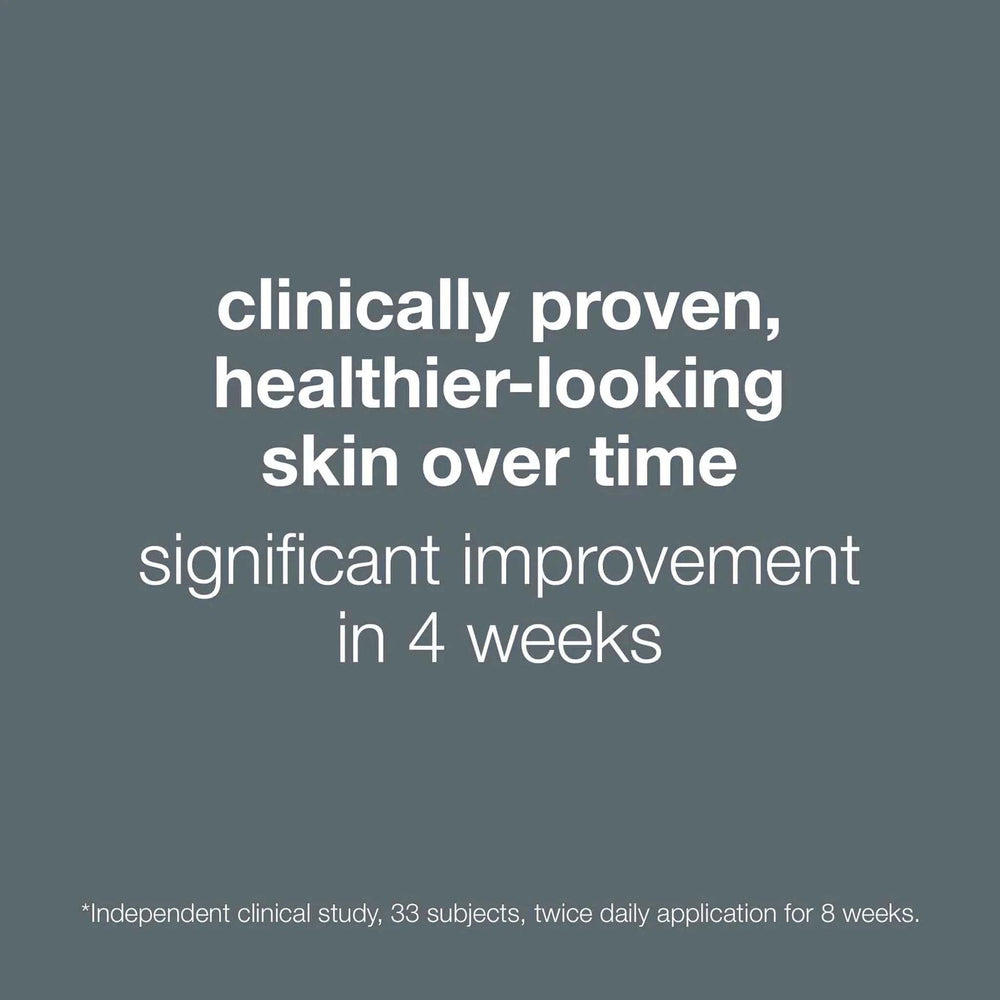 Text on a gray background about clinically proven skin improvement over time.